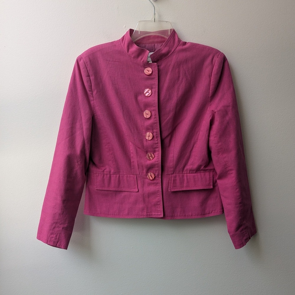 Chadwick's Blazer Pink Linen Cotton Mandarin Collar Jacket 12P Career Office